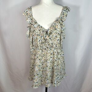 Torrid Peplum Georgette Ruffle Surplice White & Blue Floral Tank Top